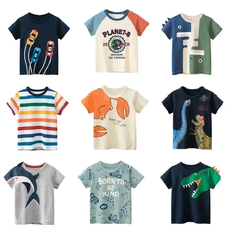 Children Short Sleeve T-shirts Korean Version Kids Clothing Boy Baby Cotton Tees 2-9 Years Summer Cartoon Tops-animated-img