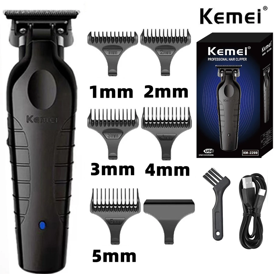 Kemei 2299 Barber Cordless Hair Trimmer 0mm Zero Gapped Carving Clipper Detailer Professional Electric Finish Cutting Machine-animated-img