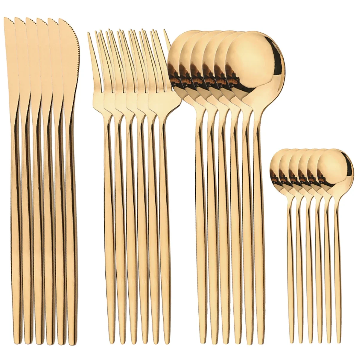 24Pcs Gold Tableware Sets Stainless Steel Cutlery Knife Tea Fork Coffee Spoon Flatware Dishwasher Safe Dinner Kitchen Dinnerware-animated-img