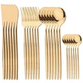 24Pcs Gold Tableware Sets Stainless Steel Cutlery Knife Tea Fork Coffee Spoon Flatware Dishwasher Safe Dinner Kitchen Dinnerware preview-1