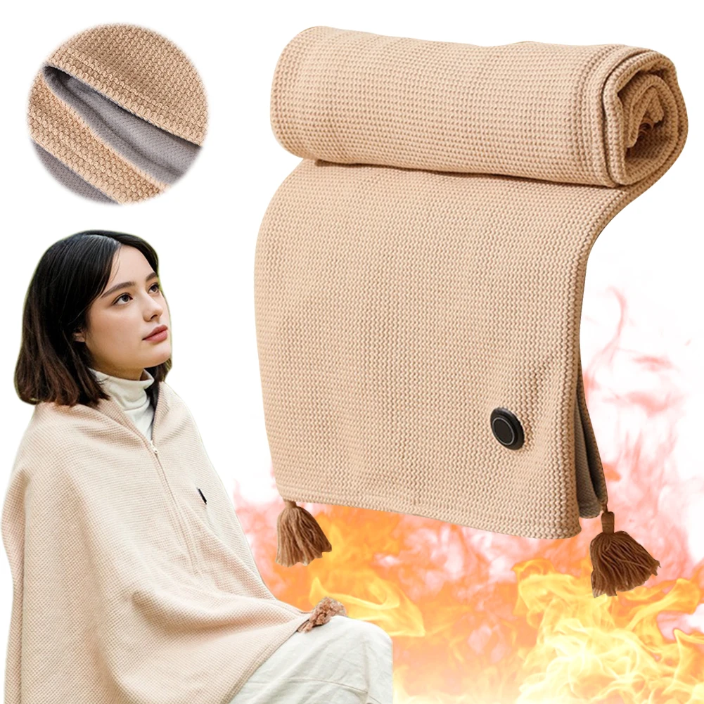 Wearable USB Electric Heated Blanket 3 Heating Levels Heating Electric Blanket Shawl Heated Shawl for Home Office-animated-img