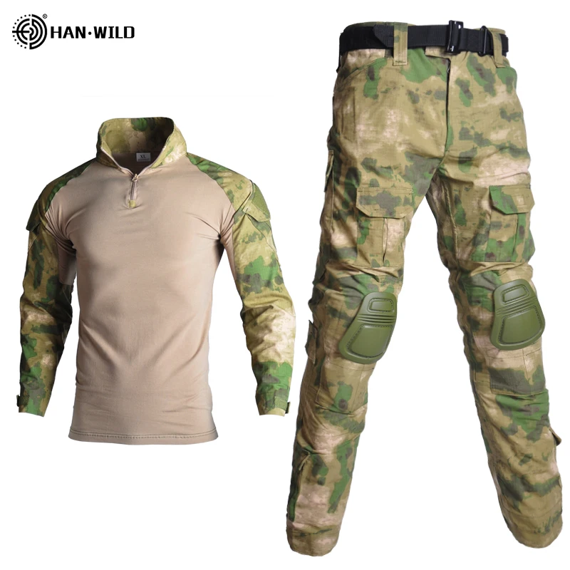 HAN WILD Outdoor Sport Shirt Tactical Uniform Combat Shirt Men Clothing Camouflage Hunting Fishing Pants Ruin Green Clothes-animated-img