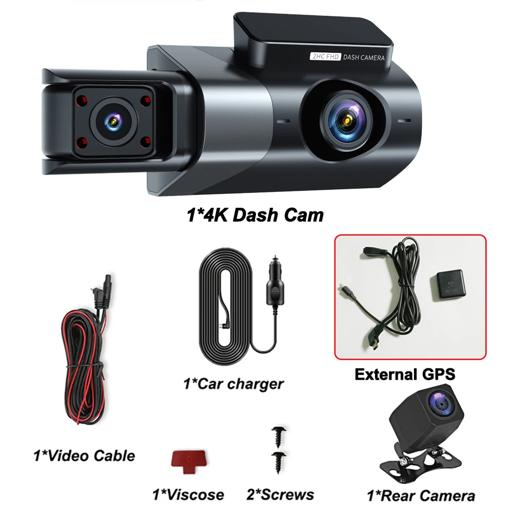 Upgrade AZDOME Car DVR M550 Pro Dash Cam 4K 5.8Ghz WiFi 2 or 3 Cameras  Front/Cabin/Rear Cam GPS Night Vision Parking Monitor