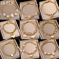 EILIECK 316L Stainless Steel Heart Pearls Charm Bracelet For Women Fashion Girls Bangle Wrist Jewelry Party Birthday Gift Bijoux preview-1