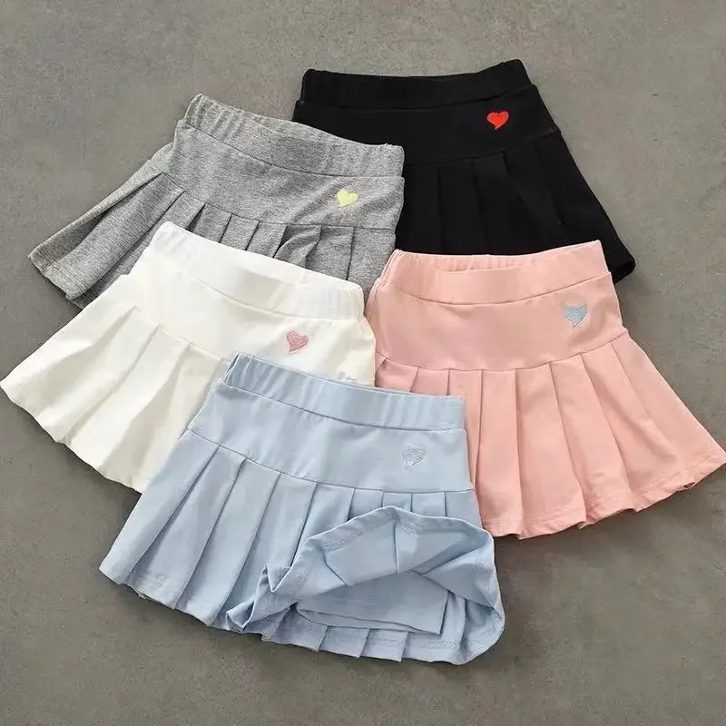 Girls' New All-Match Pleated Culottes Medium And Small Children'S Summer Skirt With Inner Safety Pants Student Uniform Skirts-animated-img