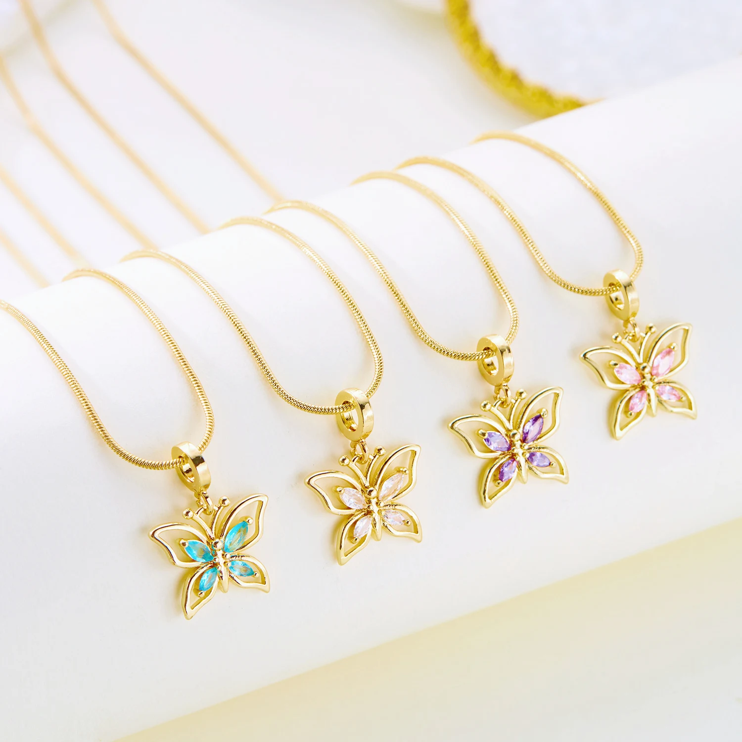 Exquisite Butterfly Zircon Pendant Necklace for Women Gold Color Stainless Steel Clavicle Chain Choker Wedding Party Jewelry-animated-img