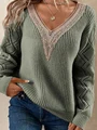 Autumn Winter Women's Sweater Fashion Knitted Long Sleeve Tops White Lace V-neck Pullovers Casual New In Knitwears 2024 preview-4