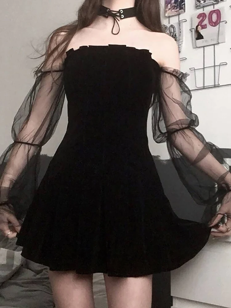 Goth Dark Mesh Vintage Gothic Dresses 