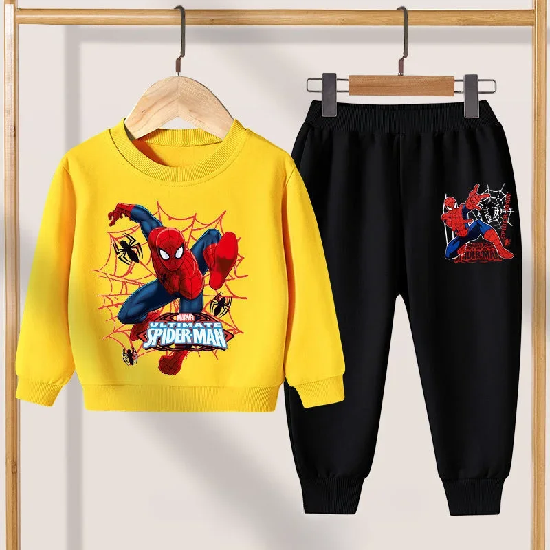 Disney Casual Sweatshirts Boys Toddler Cartoon Clothing New Crewneck Spiderman Print Pullovers Pants 2pcs Long Sleeve Tracksuits-animated-img