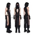 New Sexy Japanese Ninjas Cosplay Costume For Women Black Hooded Deep V Hollow Out Slim Dress Halloween Pagan Gothic Costumes preview-5