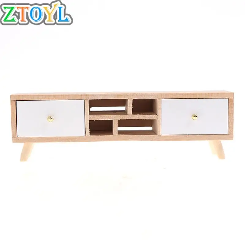 1:12 Dollhouse Miniature Furniture Wooden TV Cabinet Dolls House Accessories-animated-img