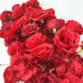 Artificial Red Rose Green Plants Flower Row Long Runner Wedding Backdrop Decor Floral Arrangement Party Props Table Centerpiece preview-4