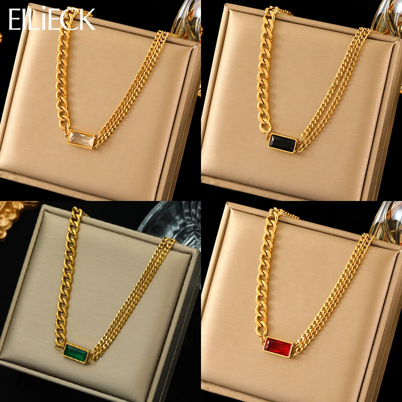 EILIECK 316L Stainless Steel Colorful Zircon Crystals Necklace For Women Girl Fashion Neck Chain Waterproof Jewelry Gift Collar-animated-img