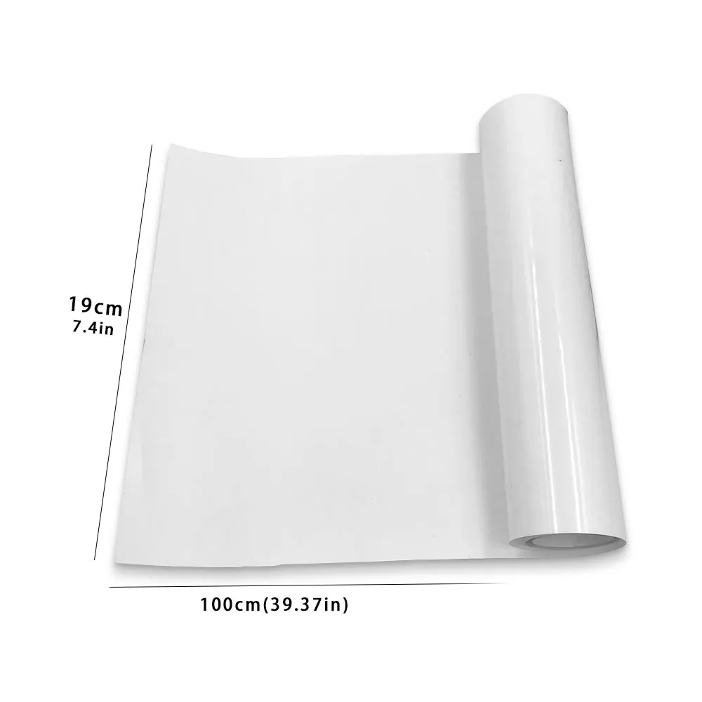 7.4" x 39.3" Glossy White PU Heat Transfer Vinyl Film Iron on T-shirts Sheet HTV Printing For Clothing Textile Fabric Decoration-animated-img