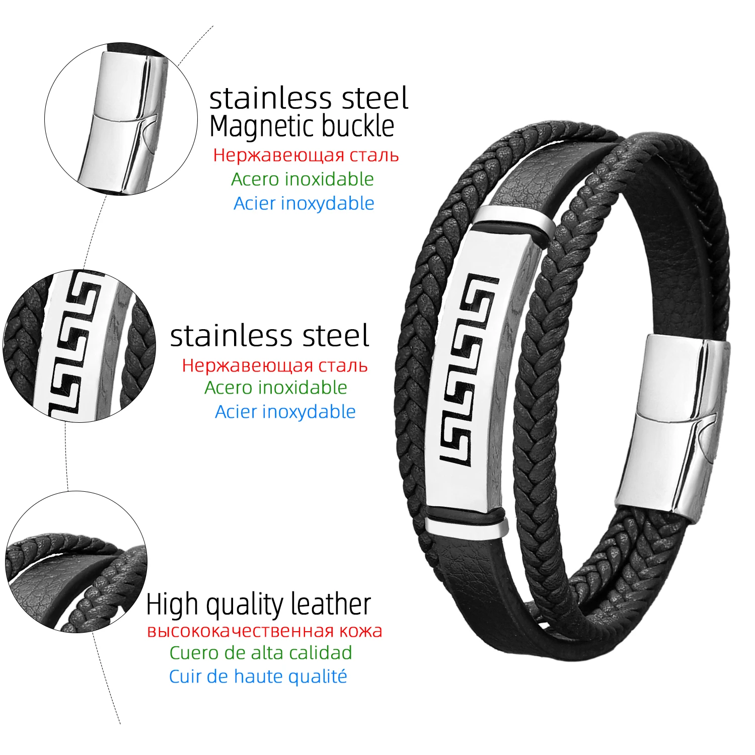 High Quality Stainless Steel Charm Bracelets Bangles For Man Women Fashion Jewelry Accessories Multilayer Leather Bracelet loves-animated-img