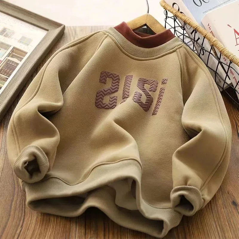 Autumn Winter Warm Hoodies For Boys New Thicken Plus Velvet Sweatshirts Fashion Letter Pullover Tops for 3-10 Years Kids-animated-img