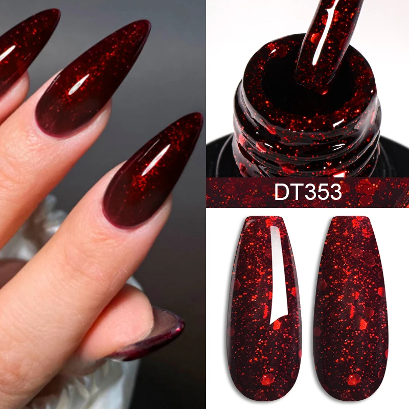 MEET ACROSS 7ml Red Gel Nail Polish Crystal Semi Permanent Soak Off UV Gel Varnish Nail Art Manicure Base Matte Top Coat Vernis-animated-img