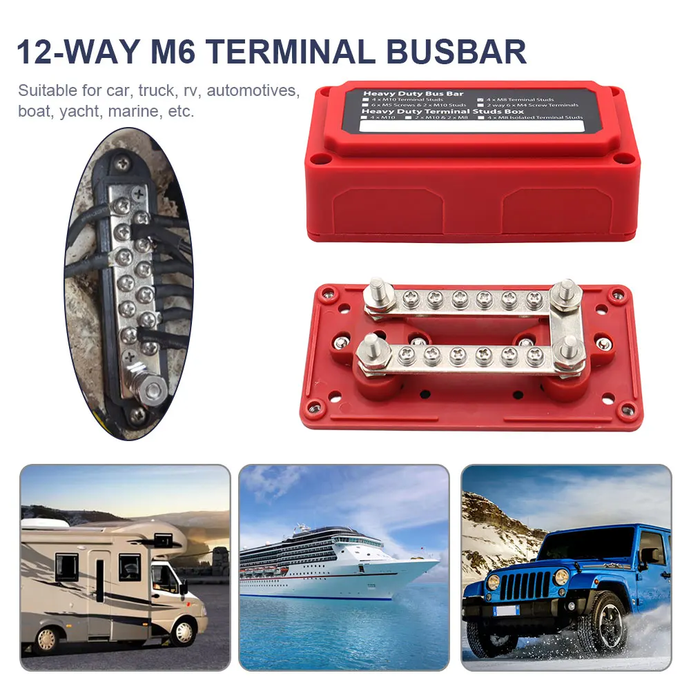 12 V - 48 V Bus Bar Power Distribution Block With 4 X M8 Terminal Studs,  High Performance Module Busbar With Cover For Cars Rvs Ships Yachts