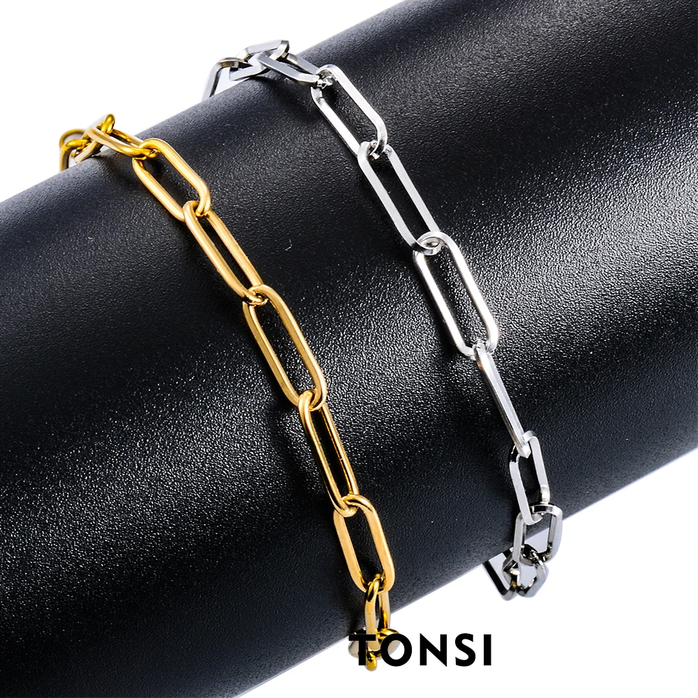 1 Piece Simple Fashion Paperclip Chain Bracelet Stainless Steel Punk Women's Men's Christmas Gift-animated-img