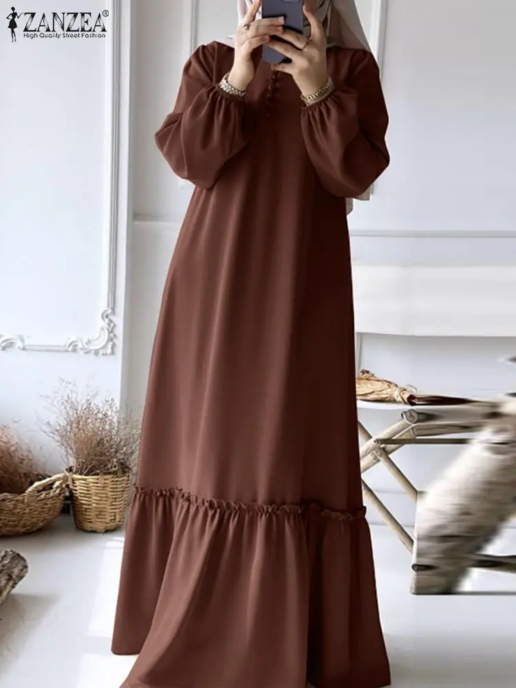 Muslim Vintage Solid Dresses, Turkey Hijab Abaya Dress, Spring