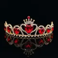 Fashion Elegant Vintage Small Baroque Red Crystal Crowns for Women Girls Bride Wedding Hair Jewelry Accessories