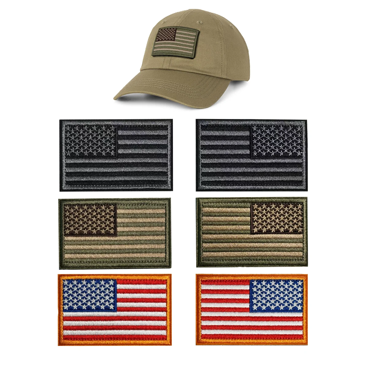 6 PCS USA American Flag Patches, Regular & Reverse, Hook & Loop for Backpacks, Caps, Jackets, 3x2 Inches preview-1