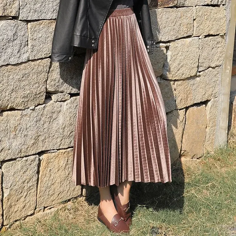 High-Waisted Slimming Long Dress Women's Trendy Velvet Plaid Skirt Medium-Length Slimming Dress For Women Korean Style-animated-img