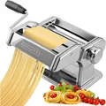 Pasta Maker Machine, Adjustable Thickness Settings, Noodles Maker with Washable Aluminum Alloy Rollers and Cutter