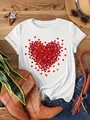 2024 New Women's Heart-Shaped Printed Valentine's Day Christmas Gift Crew-Neck Relaxed And Comfortable Short-Sleeved T-Shirt