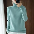 Turtleneck Merino Wool Pullover Basic Casual Cashmere Sweater Comfort Autumn Winter Women's Raglan Sleeve Clothing Tops preview-1