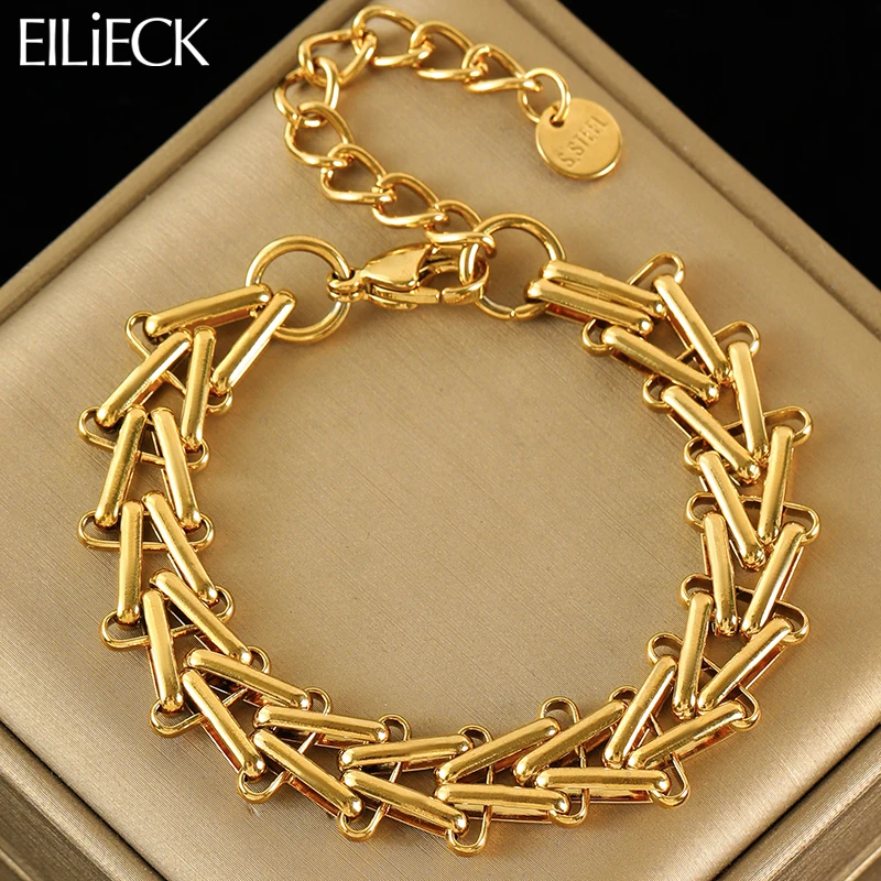 EILIECK 316L Stainless Steel Geometric Thick Chain Bracelet Bangles For Women Trendy 18K Gold Plated Waterproof Jewelry Gift-animated-img