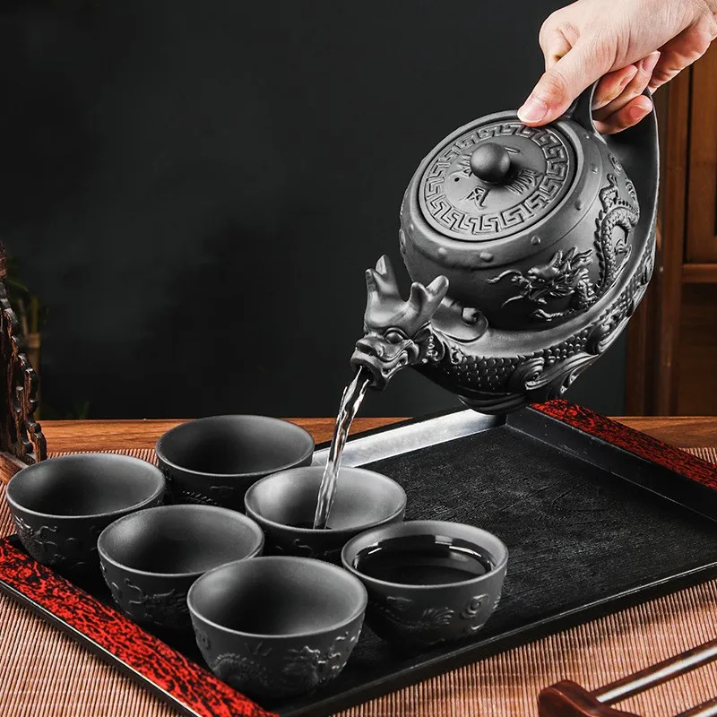 Zisha Teapot Tea Set Large Capacity Chinese Vermilion Teapot Single Pot Kung Fu Tea Set Teaware Kitchen Dining Bar Home Garden-animated-img