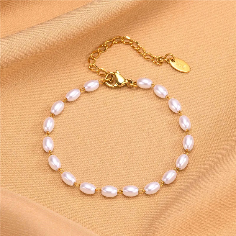 Modyle New Gold Color Stainless Steel Bracelets for Women,Fashion Pearl Charm Wedding Bracelets, Jewelry Gifts-animated-img