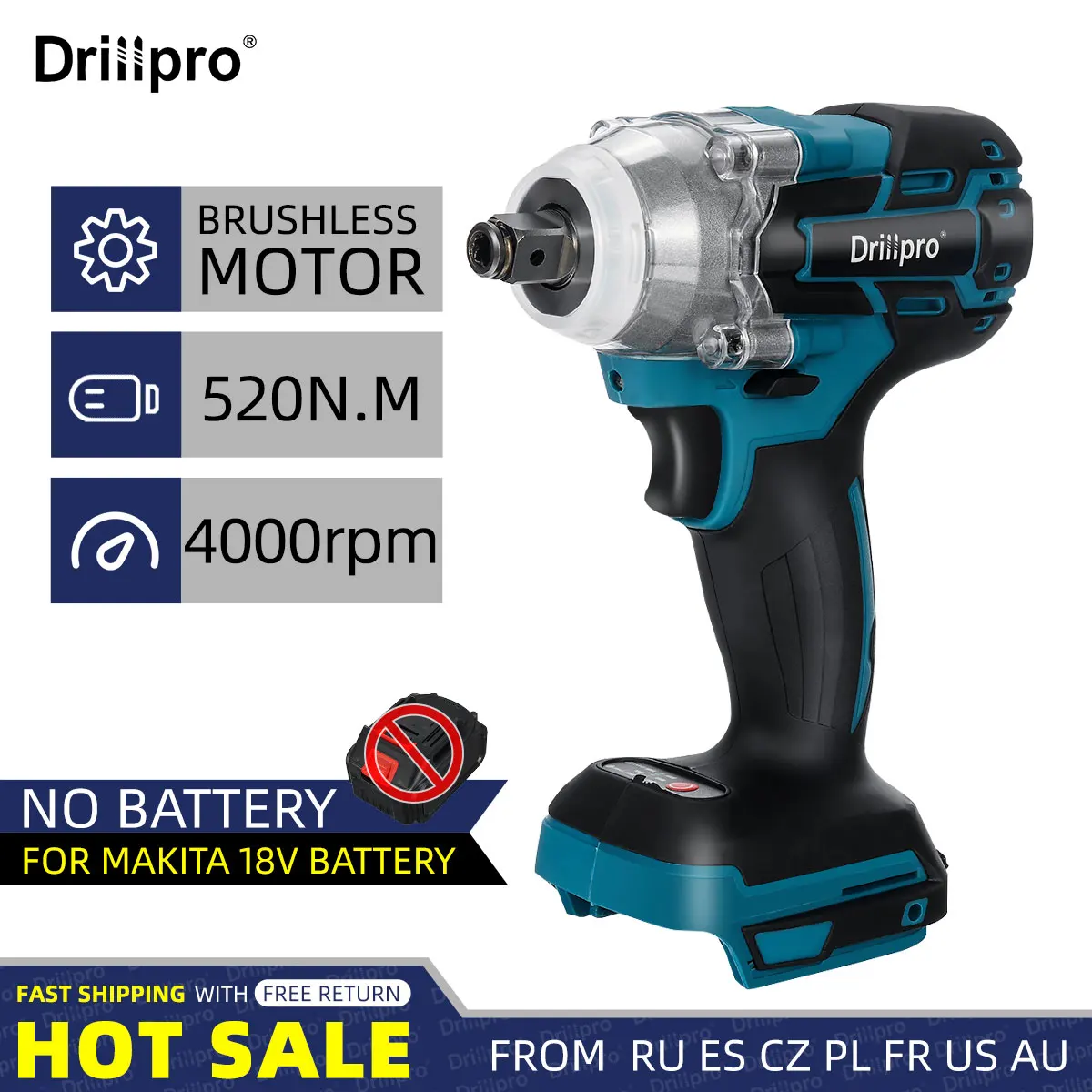 Drillpro 18V 520N.m Cordless Brushless 