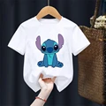MINISO Lilo Stitch Children T-Shirt Kawaii T Shirt Anime Cartoons Children Casual Clothes Tee Shirt Kid Girl Boy Fashion Y2K Top
