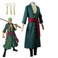 Anime Figures Roronoa Zoro Cosplay Costume Uniform Green Coat Pants Head Scarf Roronoa Zoro Wig Earrings Halloween Men Clothes preview-2