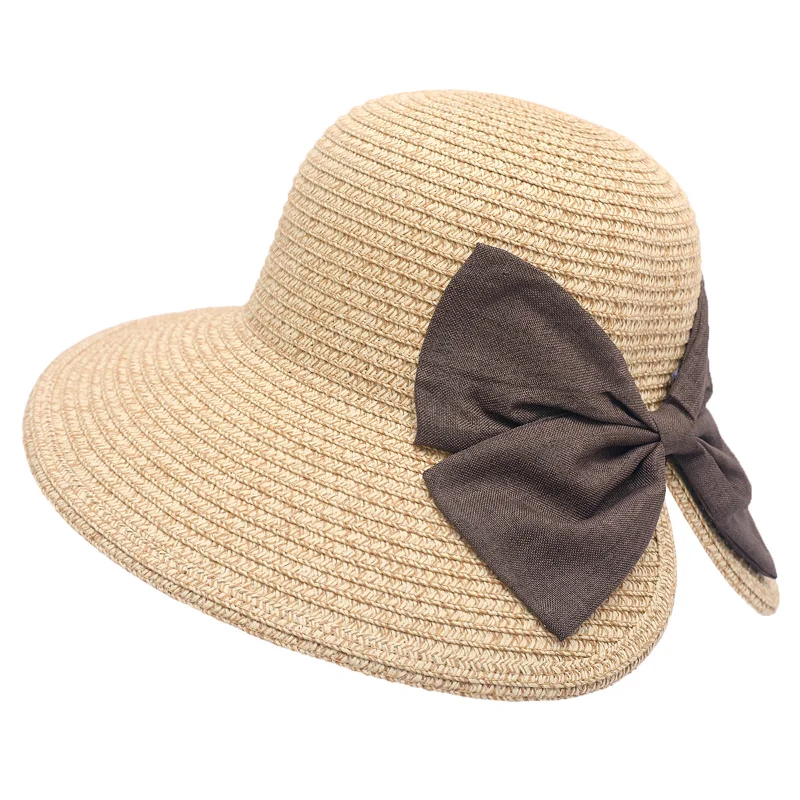 Αγορά Γυναικεία καπέλα  Foldable Big Brim Floppy Girls Straw Hat Sun Hat  with Bowknot Elegant Protection Shading Fashion Beach Caps for Women 2022  New