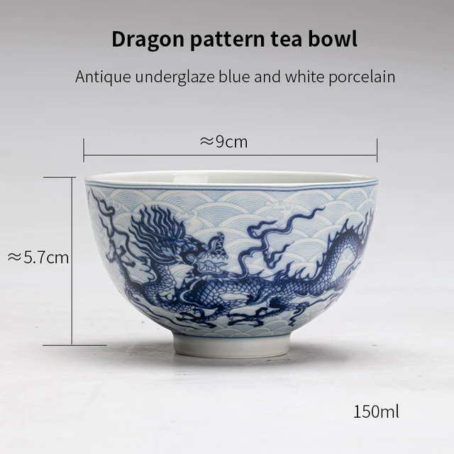 TeaCup Ceramic KungFu Tea Set Antique Blue-and-White Porcelain Dragon Pattern Cup Chinese Teaware Mug Office Drinkware 150ml-animated-img