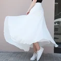 Spring Summer New White Double-layer Chiffon Skirt A- line Half-length Long Dress Elegant High-waisted Artistic Fairy-like Women preview-2