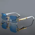 Vintage Rimless Polygonal Metal Frame Sunglasses with Leopard DesignTemples -Unisex Outdoor Party Vacation Travel Driving Photo preview-1