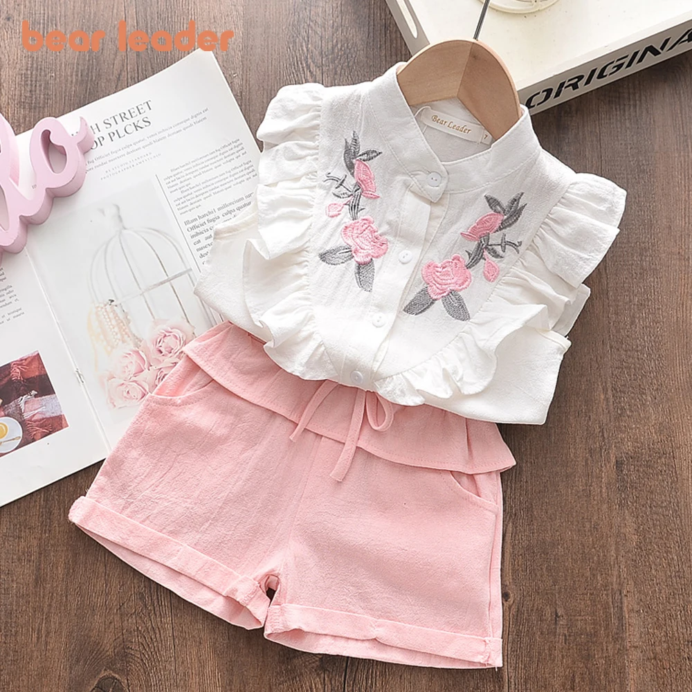 Bear Leader Girls' Clothing Set 2023 Summer New Casual Children's Embroidered Sleeveless Shirt+Shorts Set Girls' Baby Clothing-animated-img