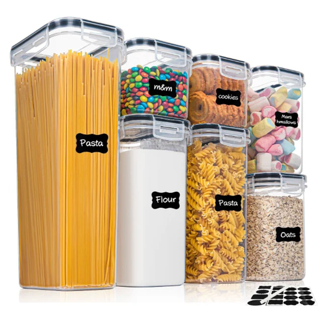 Kitchen 7pcs Food Containers Set BPA Free Plastic Airtight Storage Box With 10stickers and Pen-animated-img