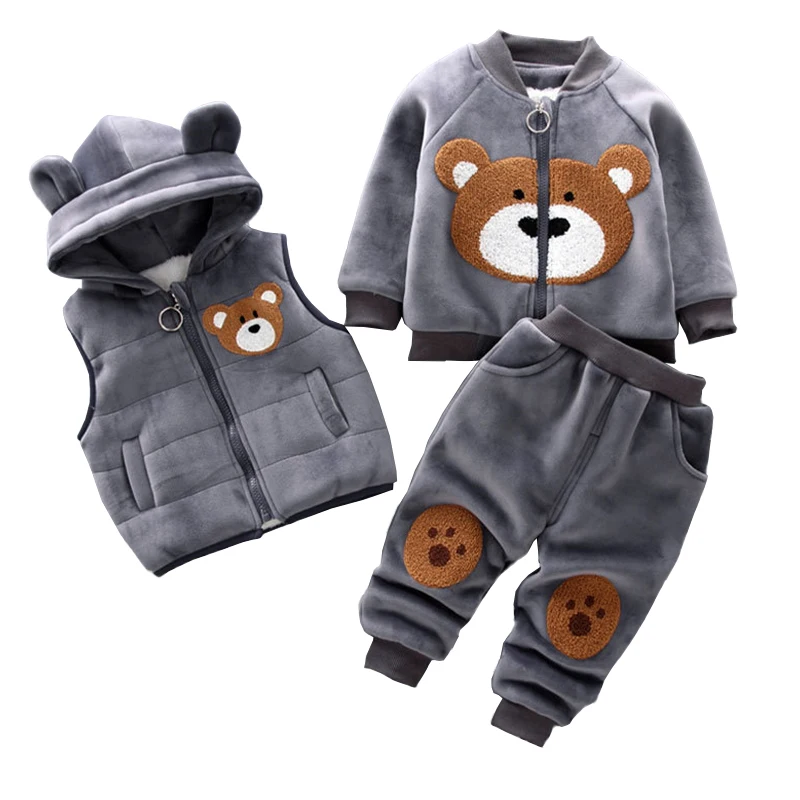 Autumn Winter Children Clothing Set Baby Girls Cartoon Thick Fleece Hoodies Vest Pants 3pcs Sports Suits Boy Casual Warm Outfits-animated-img