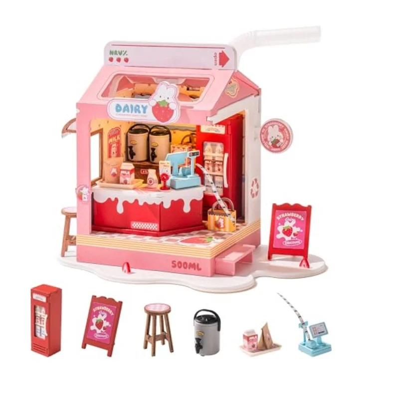 Rolife Bakery Box Dollhouse Wooden DIY Miniature House with Furniture Dollhouse with LED Lights for Girls-animated-img