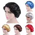 hot sale! 1pc Hair Styling Sleep Caps Fabric Hair Bonnet Satin Lined Sleep Cap Night Hat Adjust Shower Cap Silk Bonnets preview-2