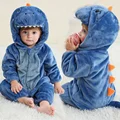 Flannel Boys Girls Animal Rompers 1 2 3 4 Years Cartoon Unicorn Dinosaur Panda Kids Hooded Newborn Baby Clothing bebes Jumpsuit preview-2