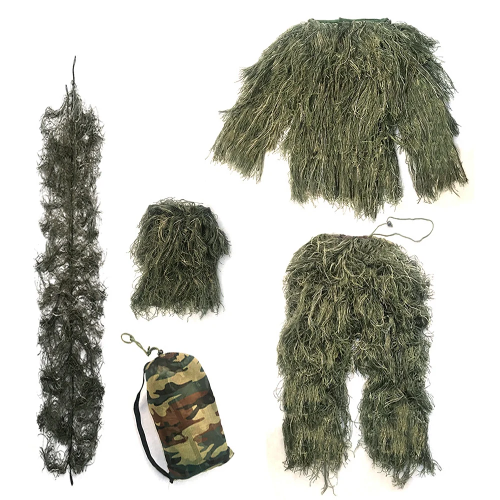 5Pcs/Set Camouflage Ghillie Suit with Jacket Pants Hood Carry Bag Woodland Hunter Ghillie Suit Hunt Clothing Parts-animated-img