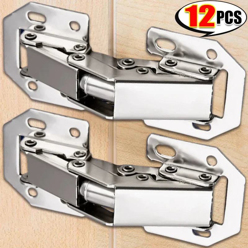 12/2PCS 90 Degree Cabinet Hinges Steel No-Drilling Hole Cupboard Door Hydraulic Buffer Hinges Home Kitchen Furniture Hardware-animated-img