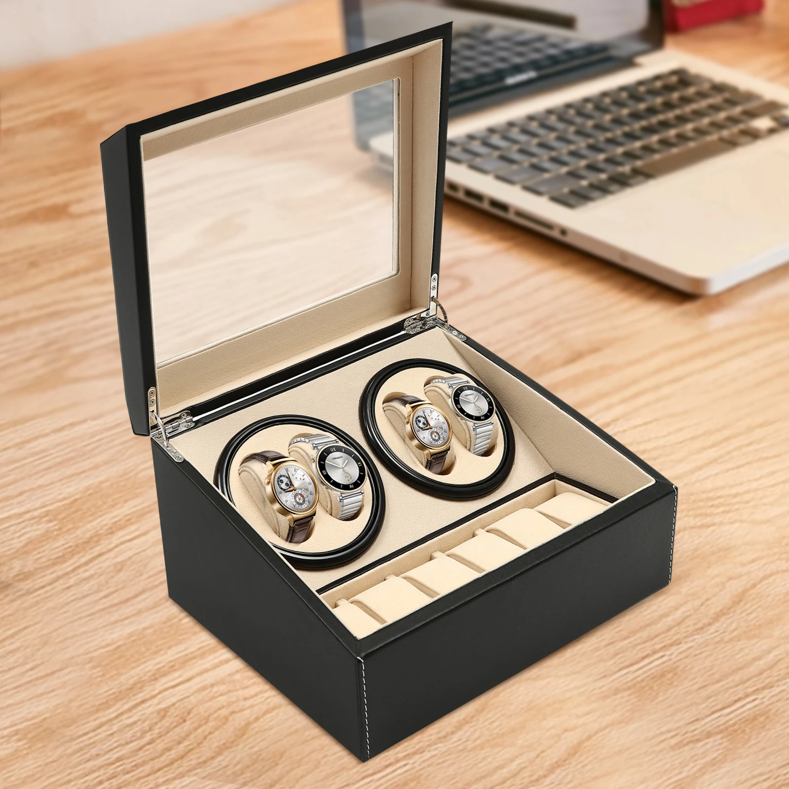 4+6 Watch Winder Automatic Watches Shaker PU Leather Mechanical Watch Box Watch Jewelry Display Box-animated-img