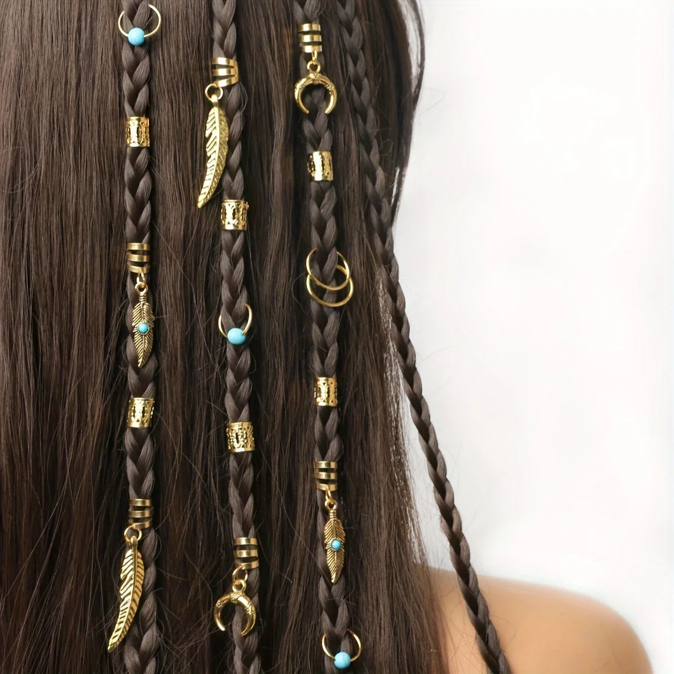 31 Pcs Turquoise Pendant Dreadlock Braid Hair Beads Braids Hair Rings Hippie Style Hair Accessories Loc Hair Jewelry for Braids-animated-img